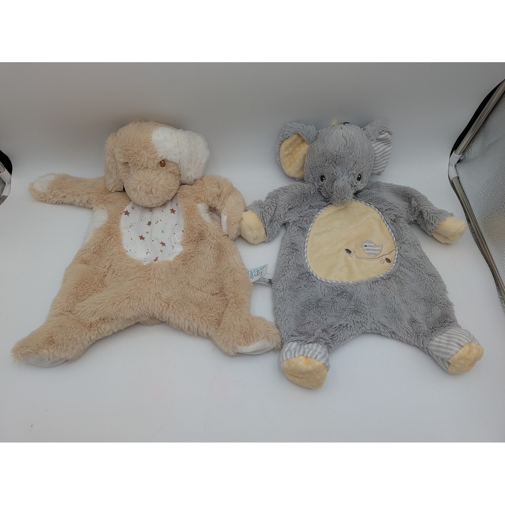 Douglas Baby Plush Lovey Lot 2 Tan Dog Gray Elephant Star Bird 1452 Sshlumpie